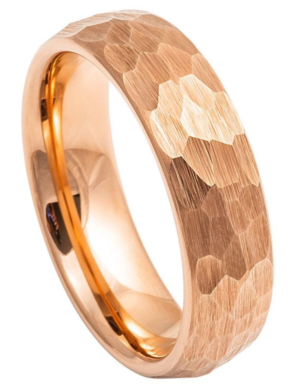 New 6mm Rose Gold plated Hammered Domed Tungsten Wedding Band Ring